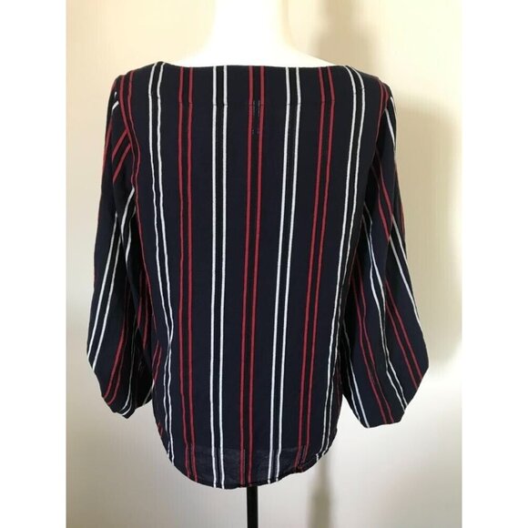CABI Freedom Stripe Flag Blouse Size Medium Navy, Red, White Balloon Sleeves - Picture 6 of 9